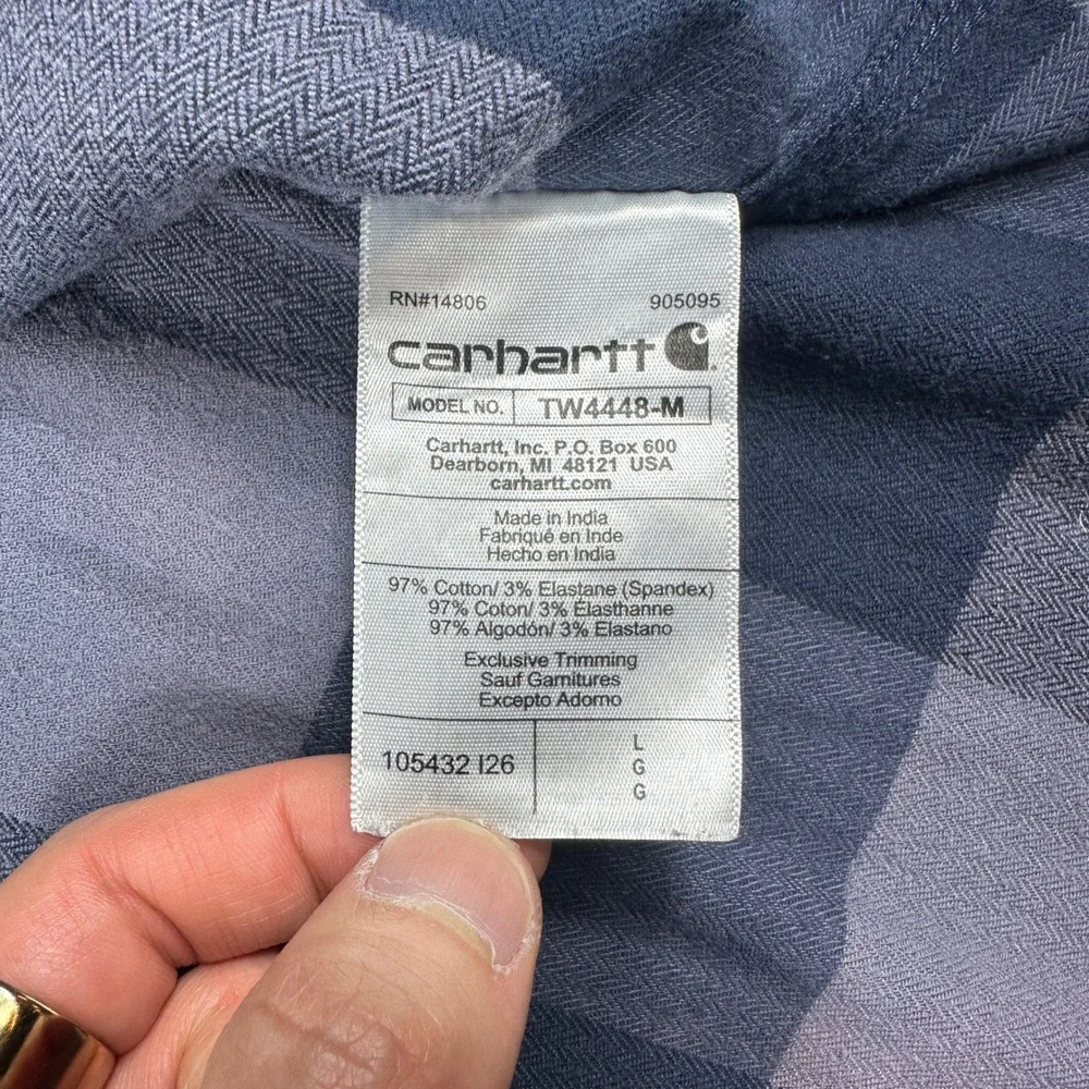 Carhartt Rugged Flex Flannel Shirt Mens Large Blue Buffalo Plaid TW4448-M Faded